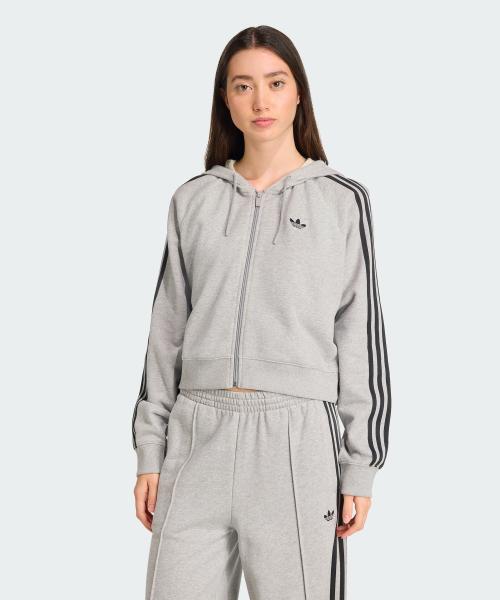 아디컬러 3 스트라이프 숏 지퍼 후디 JX5282