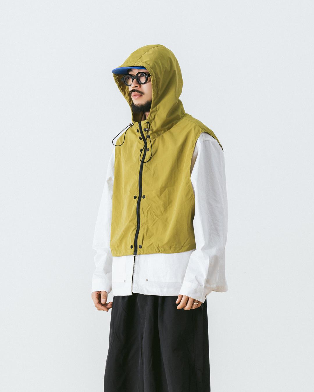 Nylon Layered Crop Hoodie - Lime