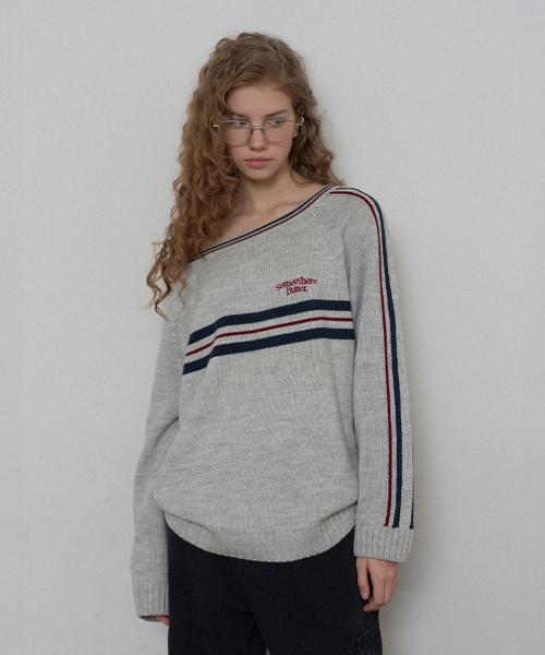 Line Small Logo Stripe Knit - Light Grey