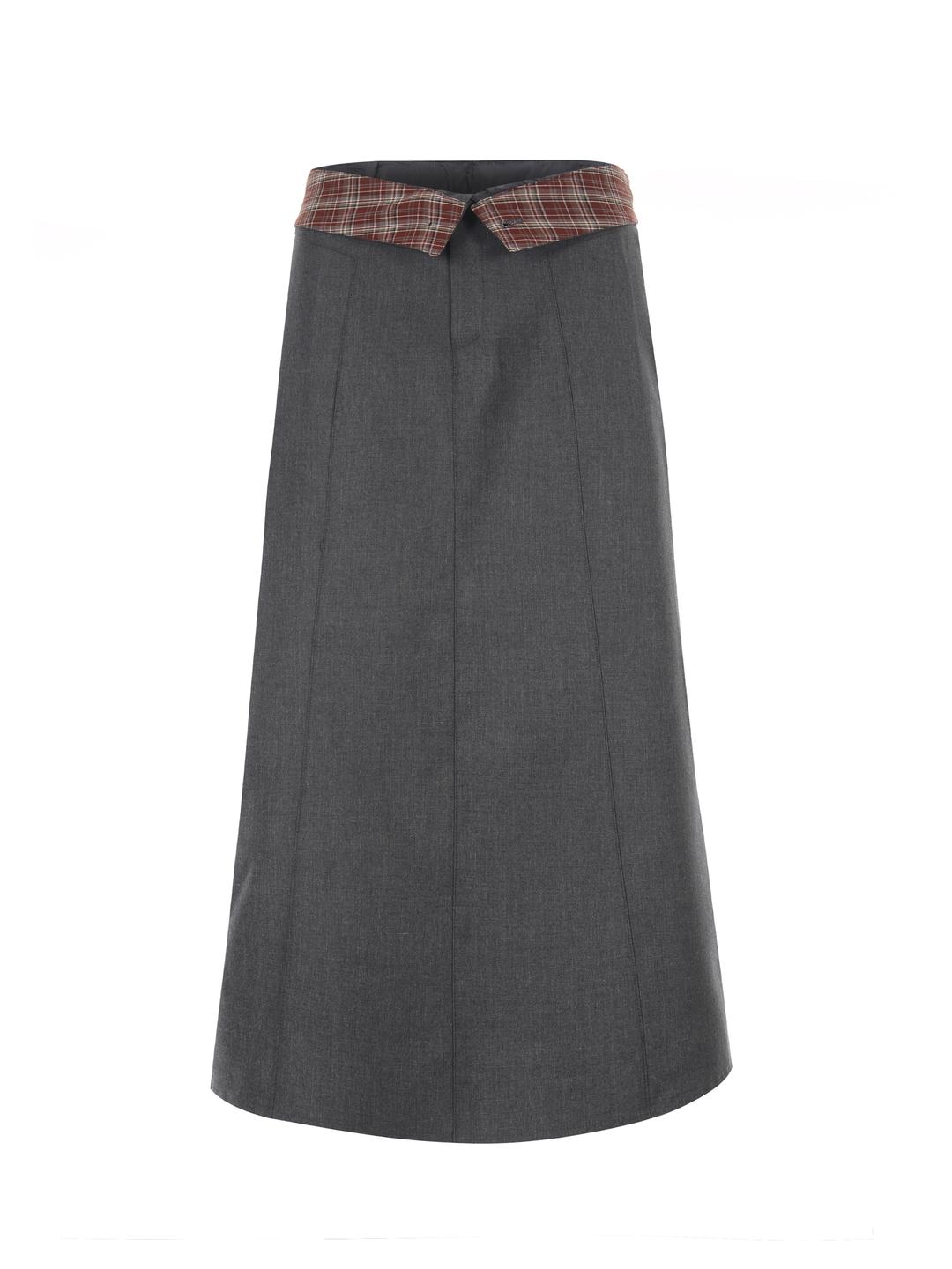 Folded check maxi skirt 003