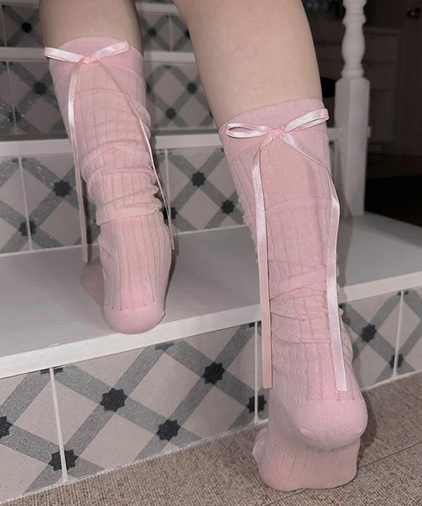 Soft pop back ribbon longsocks