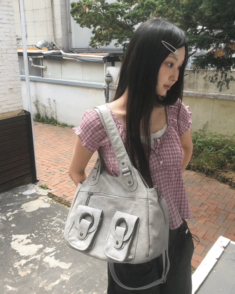 크랜 빈티지 포켓 레더 숄더백
