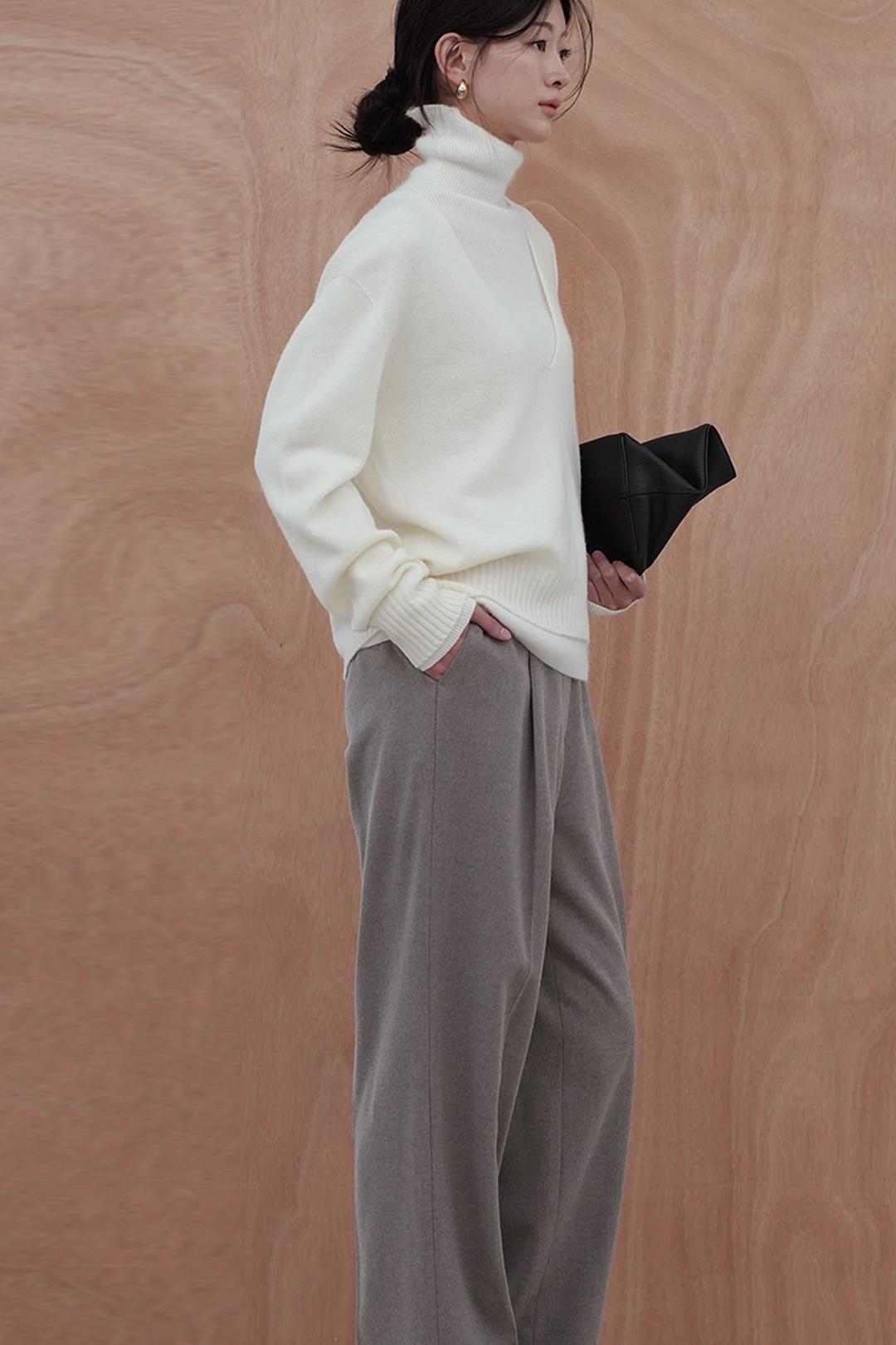 WHOLEGARMENT WOOL  LONG SLEEVE KNIT IVORY