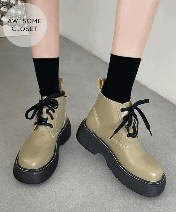 콜미 스트릿 데일리 레이스업 라운디 앵클 플랫워커 (화이트 그린 블랙)