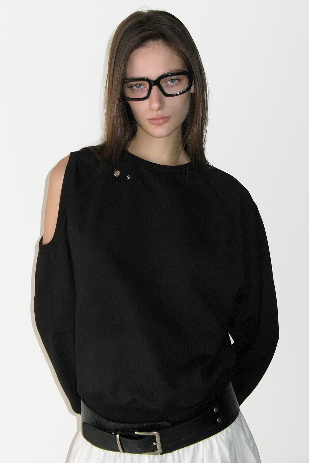 ONE SHOULDER SWEATSHIRT, BLACK