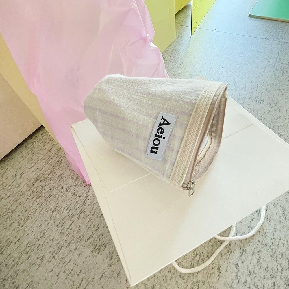 Aeiou Basic Pouch (M size) Stripe Crayon Pink