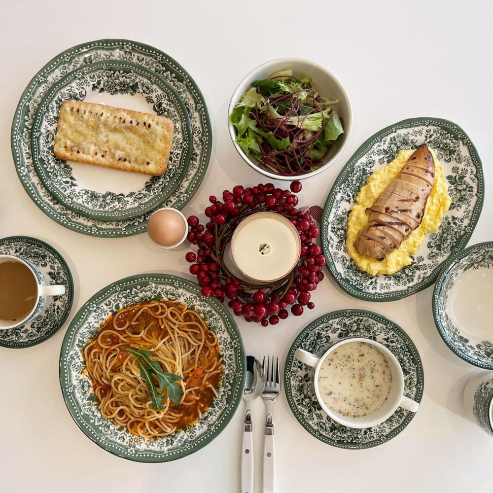 레트로 빈티지 플라워 접시 클레이탄 다이아나 로즈 오벌 플레이트 디저트 파스타 그릇