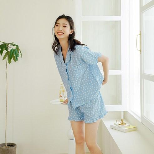 파란 여성용 프리아 잠옷 상하의 세트