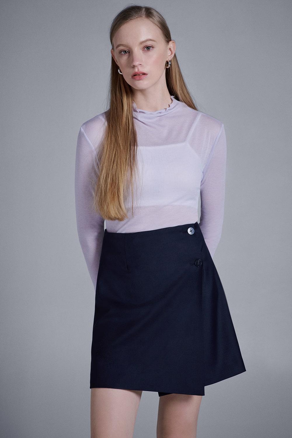 Wool Blend Wrap Skirt - Dark Navy