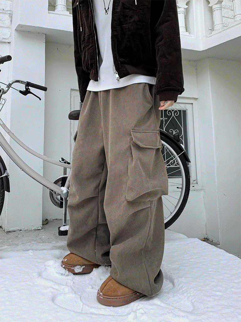 [기모안감] 골덴 빅 카고 벌룬 와이드 팬츠