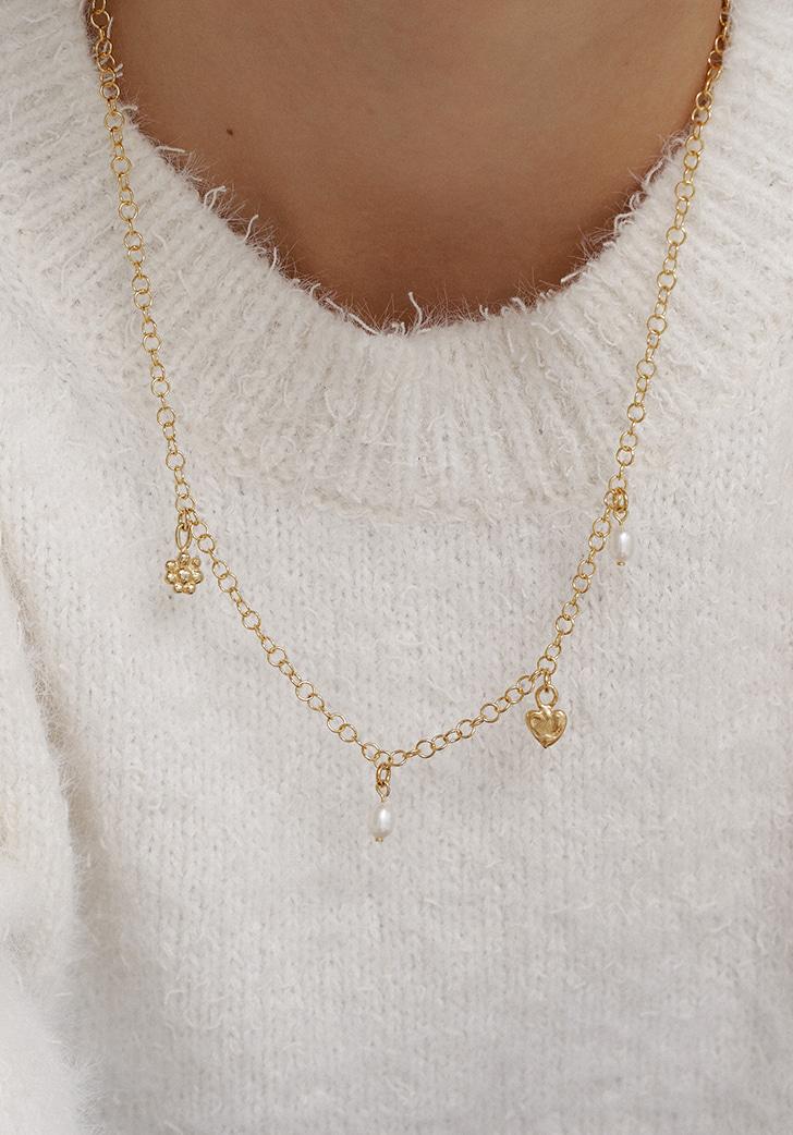 my flower and heart necklace (gold) (Silver 925)