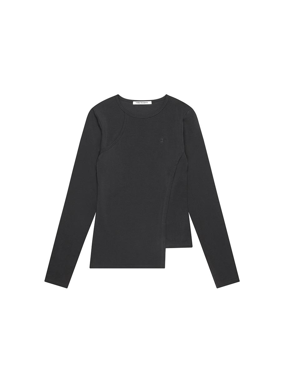 RIB PANELED CREW NECK TOP CHARCOAL
