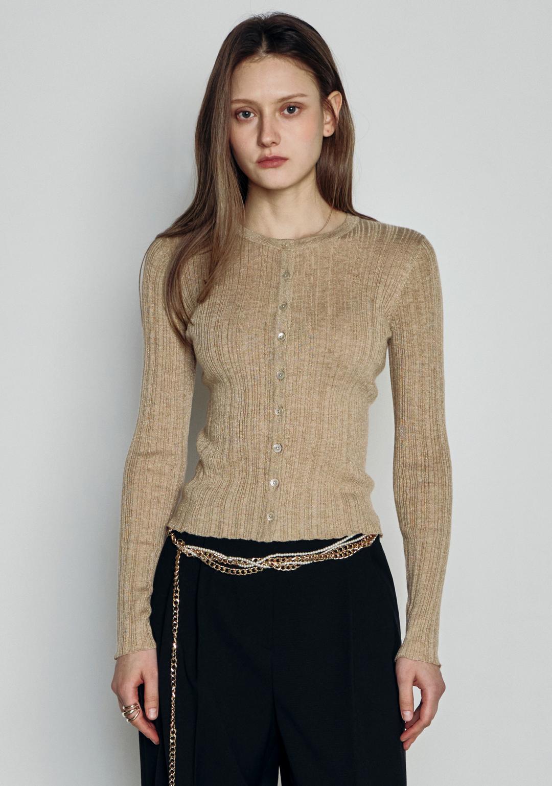 2nd) Pleated Pearl Cardigan Gold