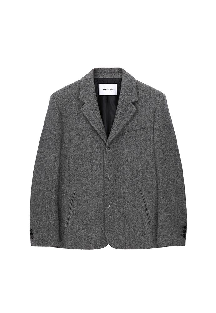 Ring Snap Blazer_ Grey Herringbone