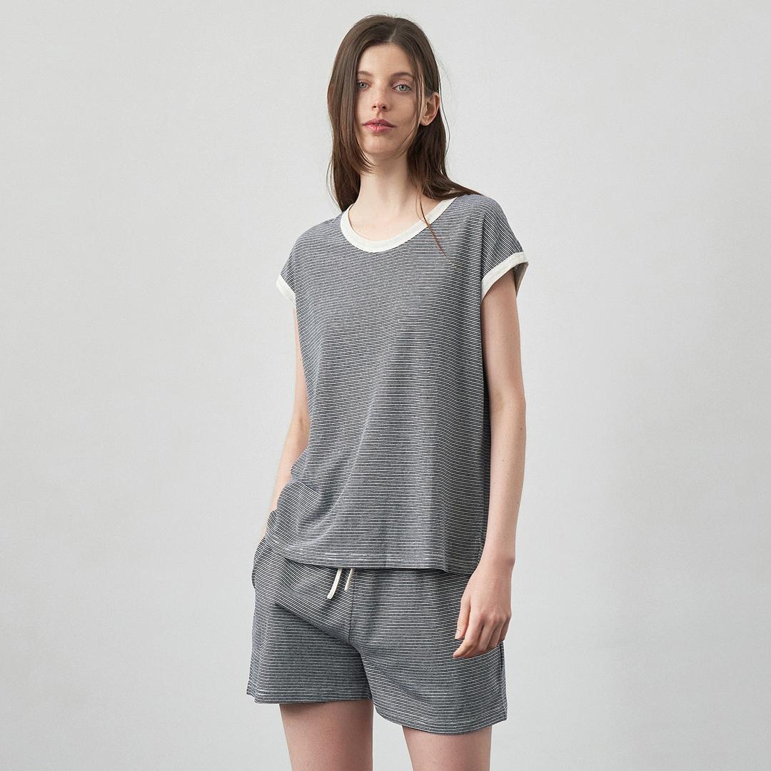 솔레이 스트라이프 여름 여성 박스 나시 잠옷세트 파자마 민소매 반바지
