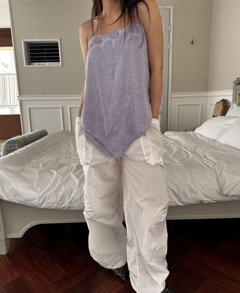 24SS 와이드 밴딩 스트링 투턱 입체포켓 나일론 글로시 팬츠 긴바지