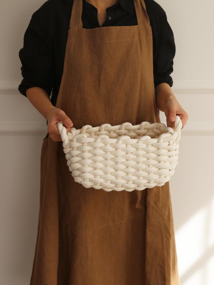핸드메이드 패브릭 위빙 손잡이 뜨개 수납 코튼 니트 바스켓 바구니