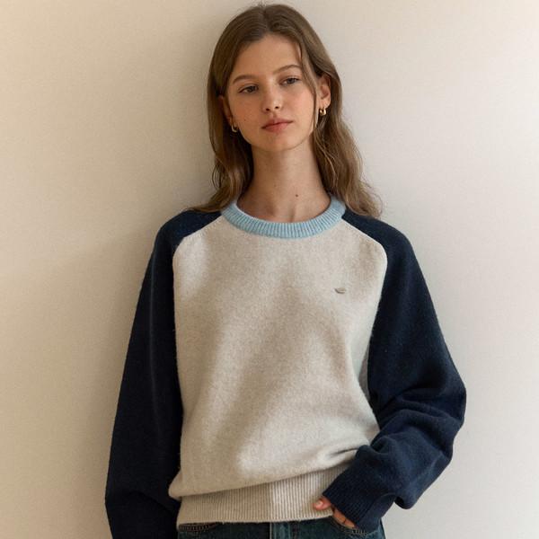 Two-tone Wool Raglan Knit - Navy