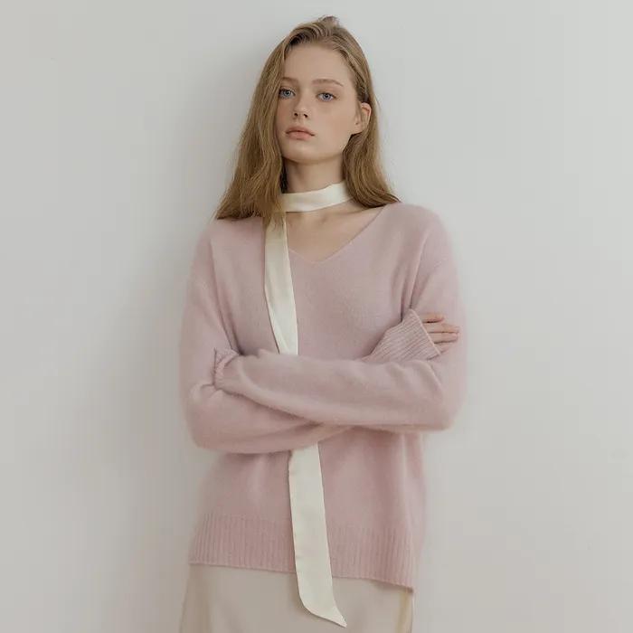[캐시미어] brush wholegarment v neck knit 291 (baby pink)