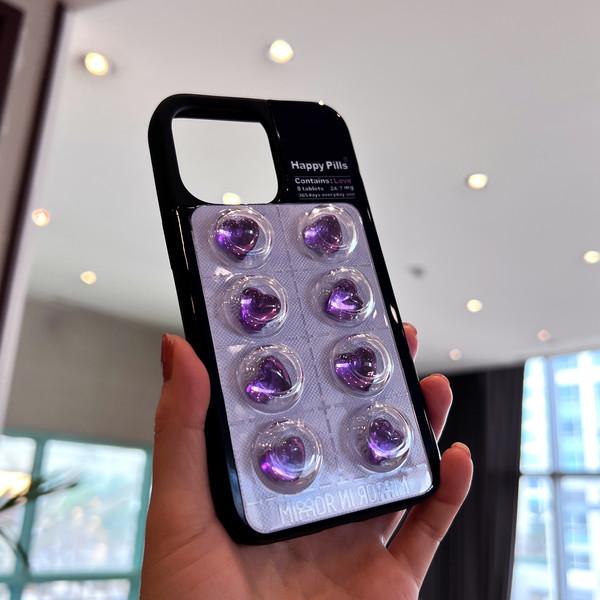 보라 하트 알약 폰케이스
