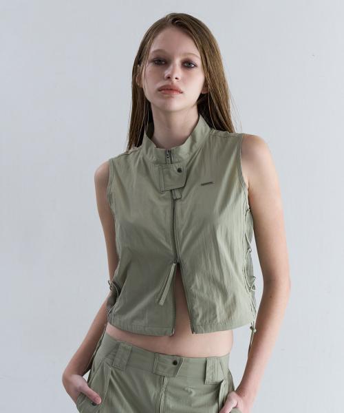 MESH LINE VEST ZIP-UP [LIGHT KHAKI]