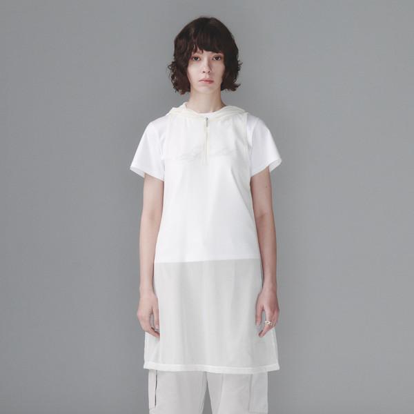 MESH HOODED SHORT DRESS (CREAM)