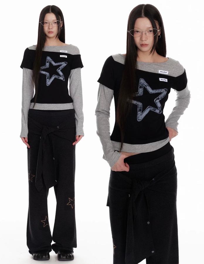 JIKOO [Back to the Millennium] 텐셀 페이크 투피스 티셔츠 (2color)