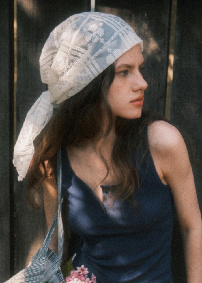 [6/10 예약발송]Sheer Lace Logo Scarf_CTA928(White)