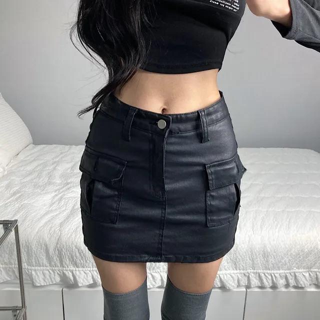 leather coating pocket skirt (s,m,l)
