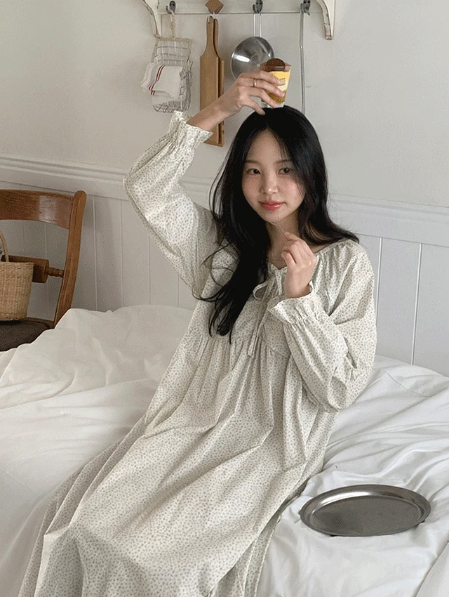 [A.made] 레브 플라워 긴팔 원피스 투피스 커플파자마 잠옷세트