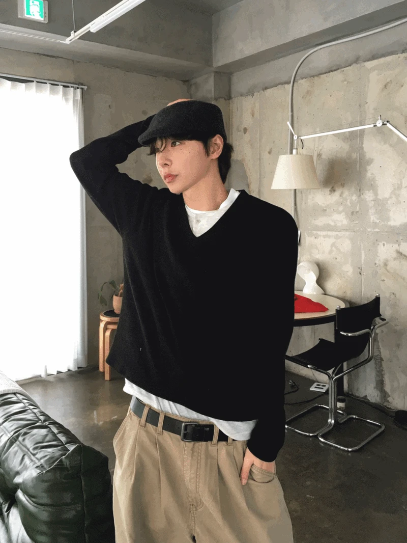 퍼츠 헨리넥 레이어드 브이넥 니트 (5color)