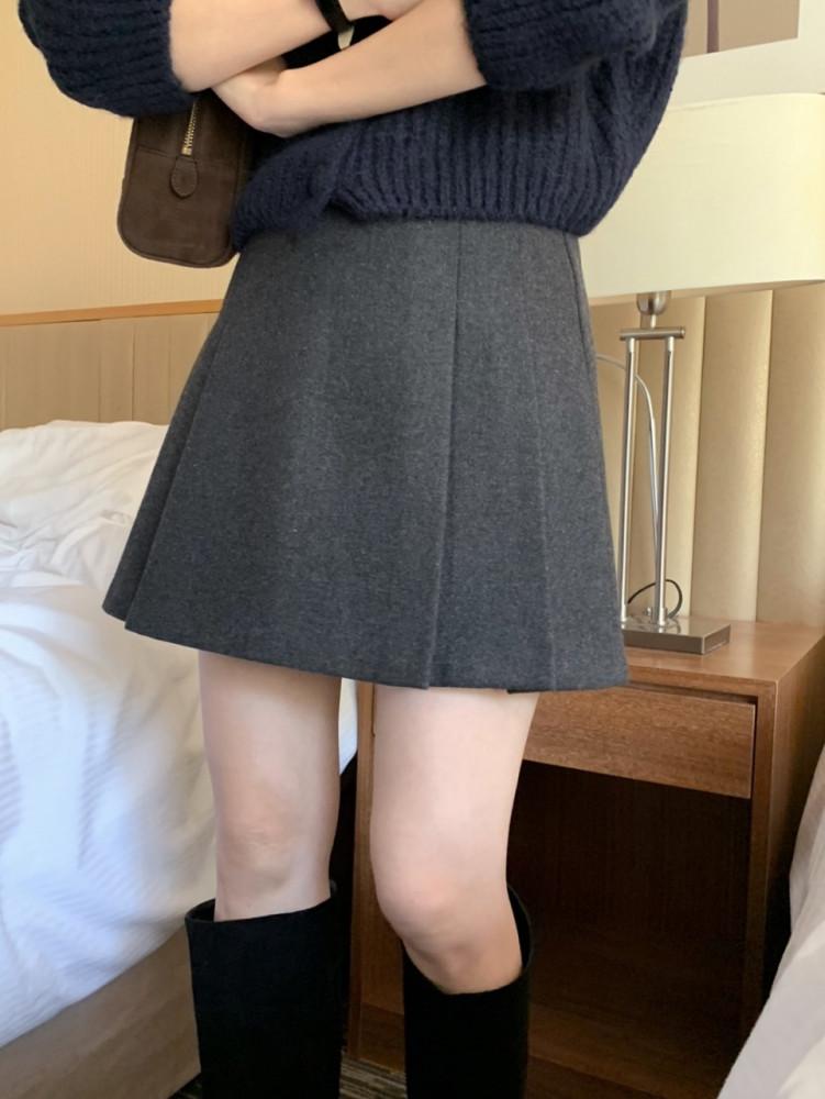 블랙 M 당일 / 아잉 하츠 스커트 A라인 미니 울 플리츠 주름 치마 sk (2col)