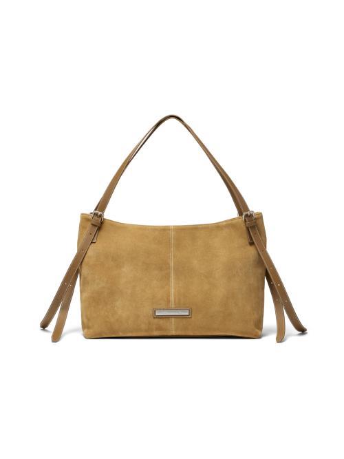 TWO WAY STRAP SUEDE LEATHER BAG IN BEIGE