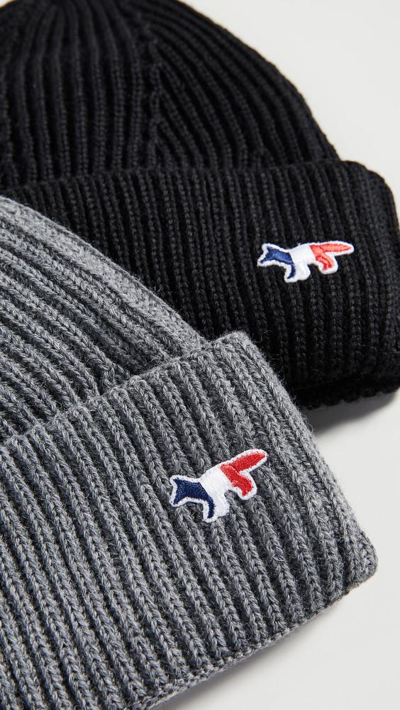 메종키츠네 트리컬러 폭스 패치 울 비니 블랙 그레이 네이비 라일락 아이보리 21FW