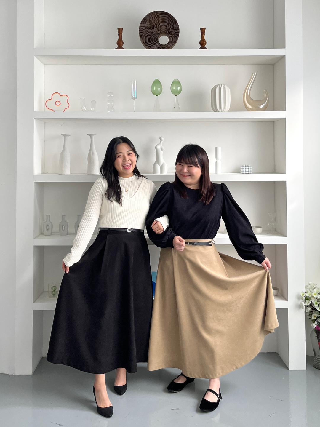 (당일배송) [Only다온] 빅사이즈) ~2XL웬디 플레어 롱스커트(벨트set)