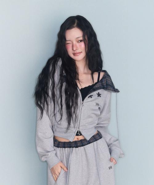 CONTRAST PATCH ZIP-UP GREY