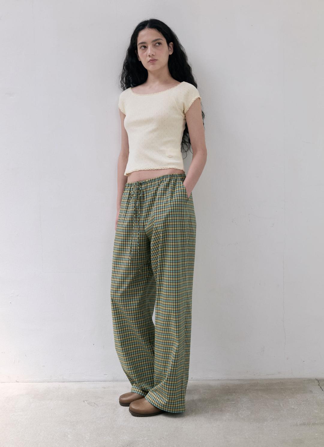 [5/26 예약배송] 25SS CHECK DRAWSTRING PANTS / GREEN