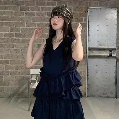LU Navy Youth Irregular V-neck Dress