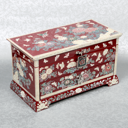 채화 국화나비 2단 서랍보석함