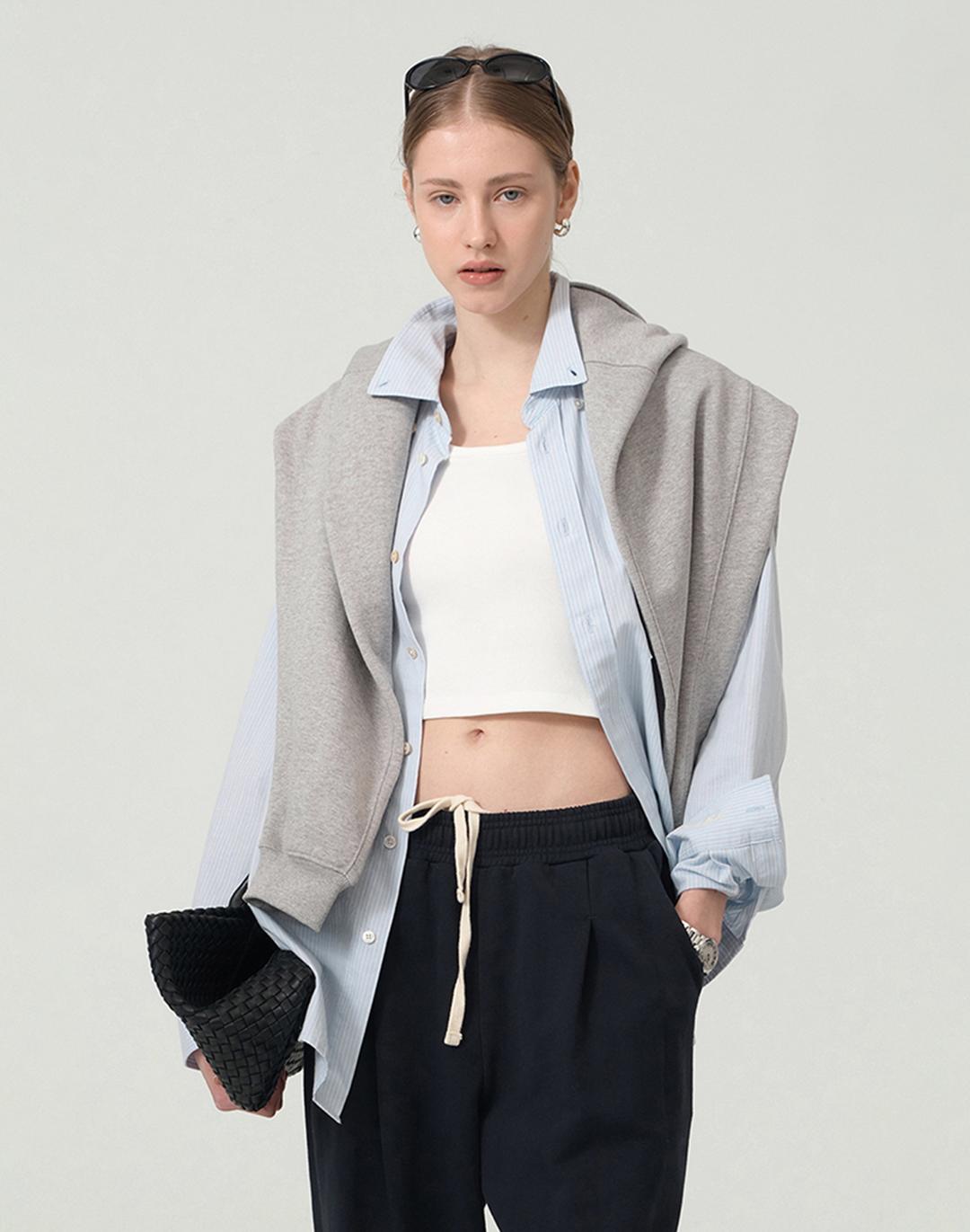 UNISEX OVERSIZED SHIRT BLUE GREY STRIPE_UDSH4A115G1