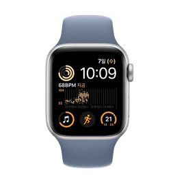 Apple Watch SE GPS + Cellular, 40mm 실버 알루미늄 케이스, 그리고 슬레이트 블루 스포츠 밴드