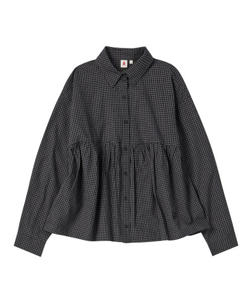W CHESS COTTON BLOUSE [CHARCOAL]