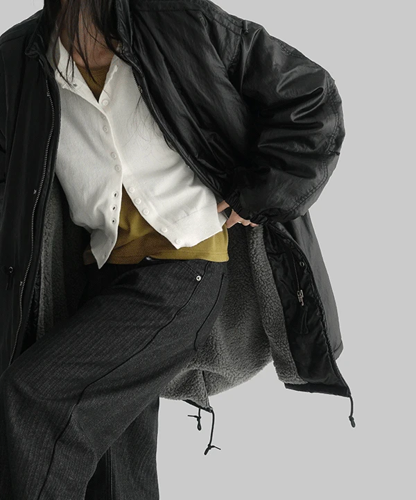 [UNISEX] 힐라트 오버핏 스트링 코팅 롱 패딩