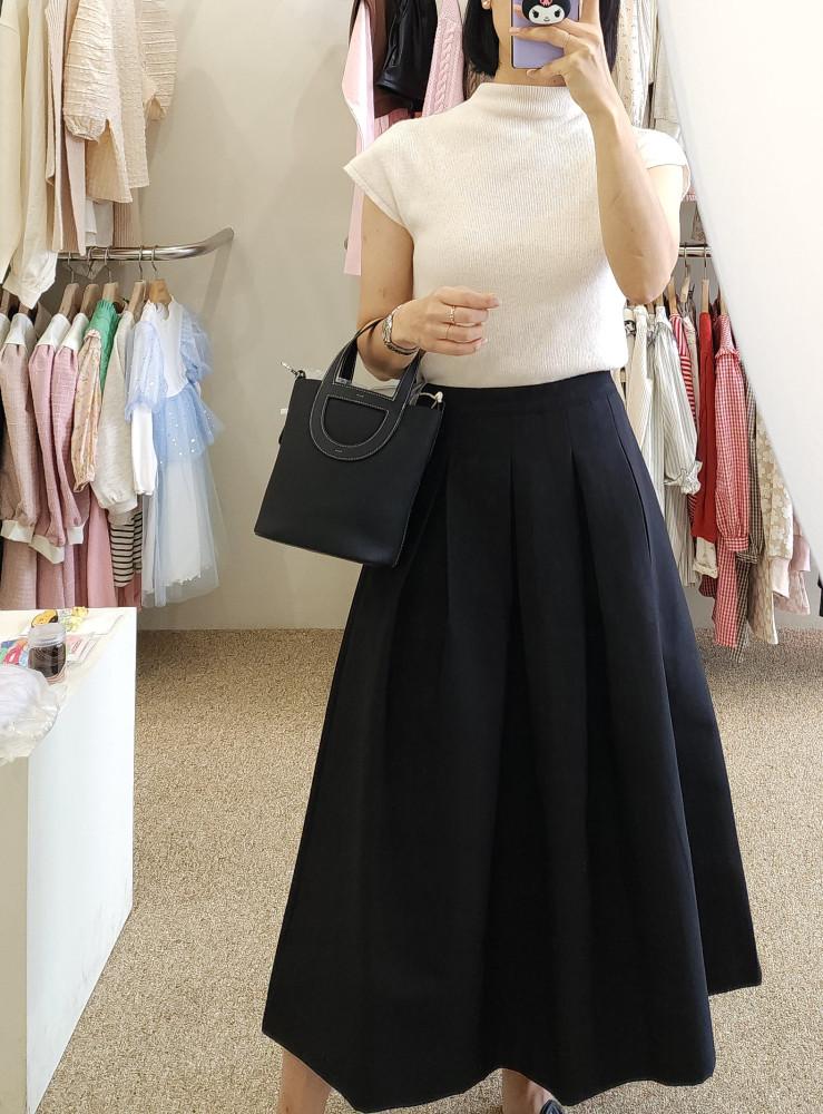 디오르 밴딩 A라인 핀턱 주름 블랙 스커트