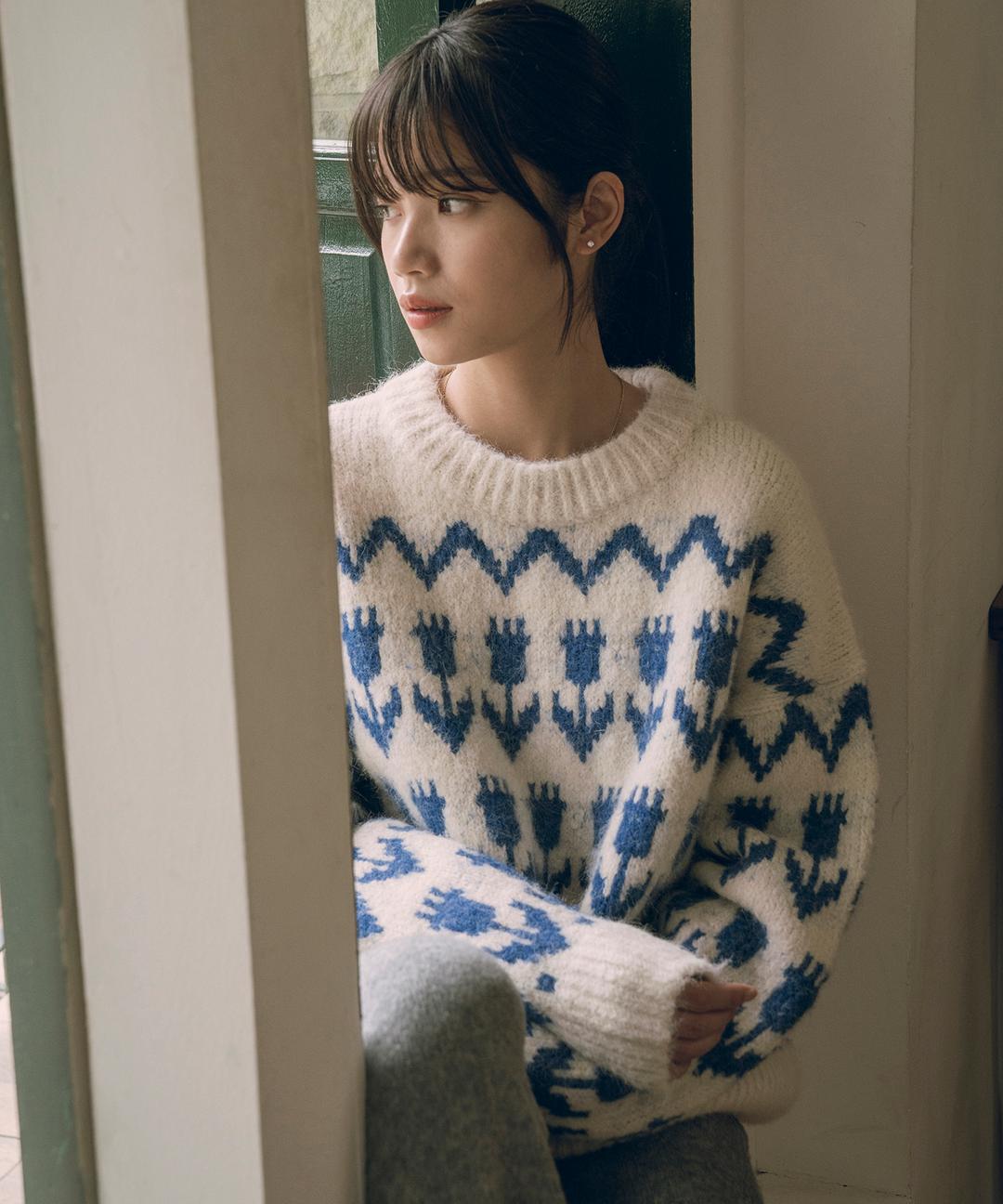 반원아틀리에 [직진배송]KN4240 Flower hairy wool knit