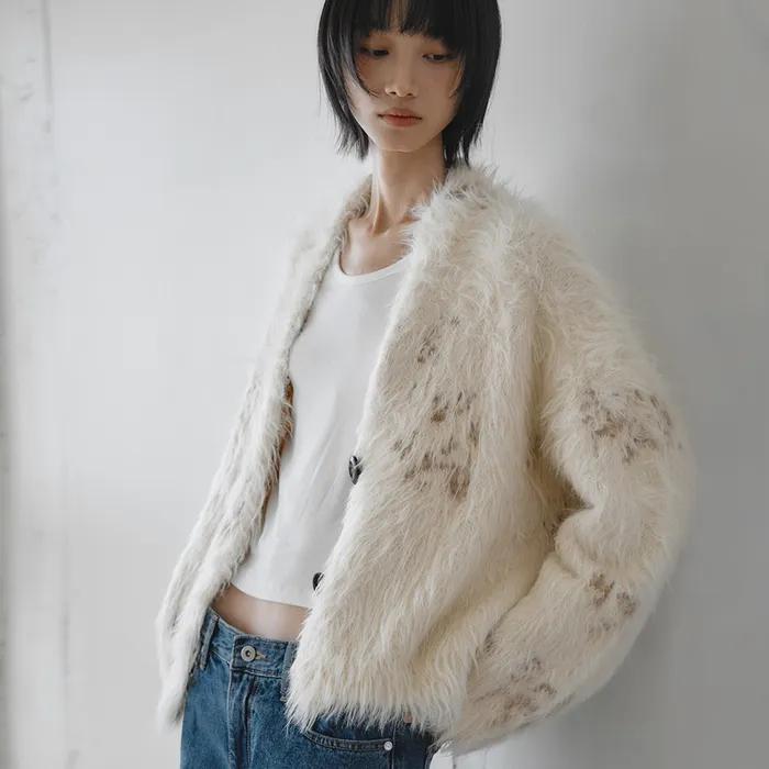 [RE-ORDER] Jacquard Hairy Cardigan_IVORY