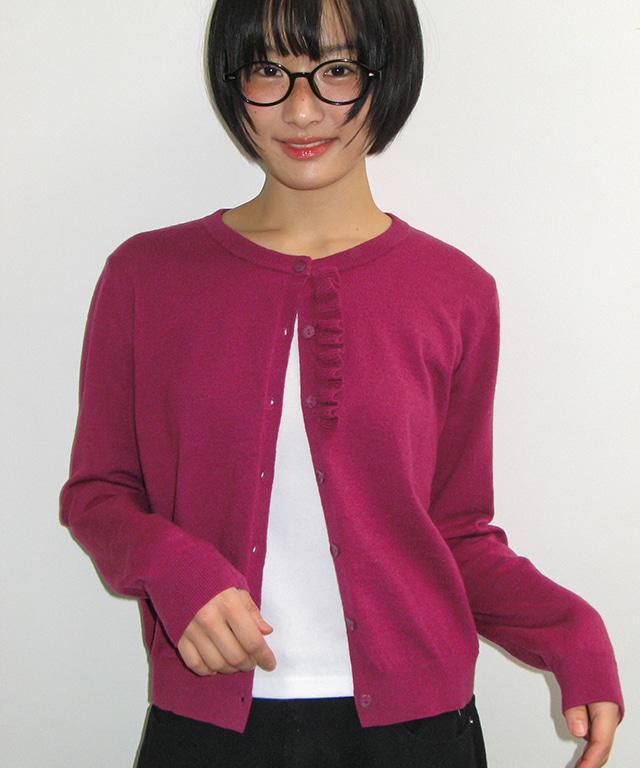 FRILL BUTTON KNIT CARDIGAN PURPLE