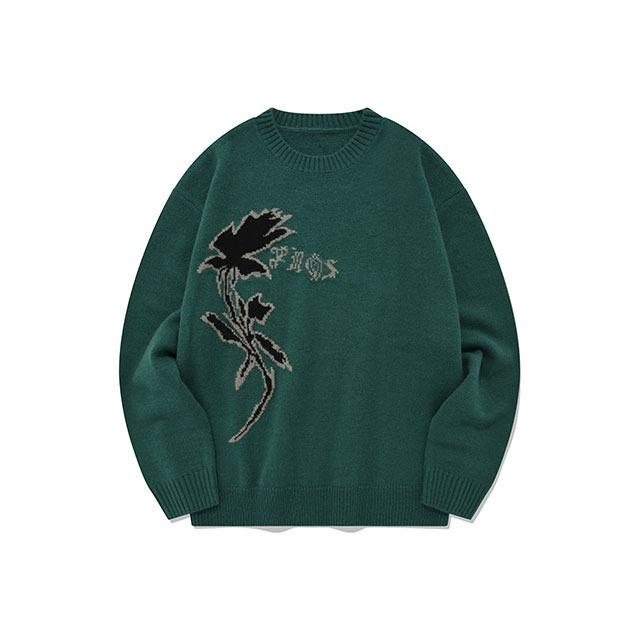 Warped Rose Knit Pullover/Teal
