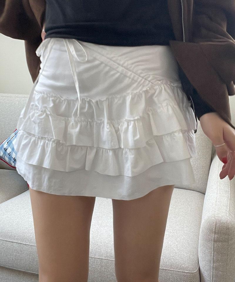밀데이먼 러블리 사선리본 프릴캉캉 미니스커트