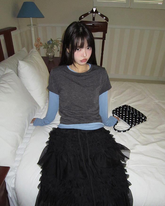 원더원더 [레이어드SET💕] 세엘 배색 레이어드 긴팔 티셔츠